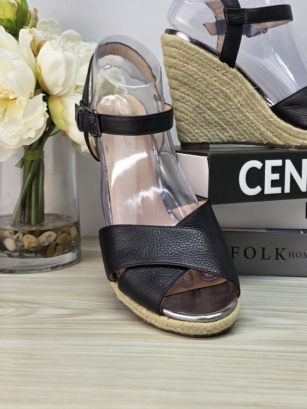 Cole Haan Hart Black Espadrille Wedge Sandals Size 9B - Picture 2 of 11
